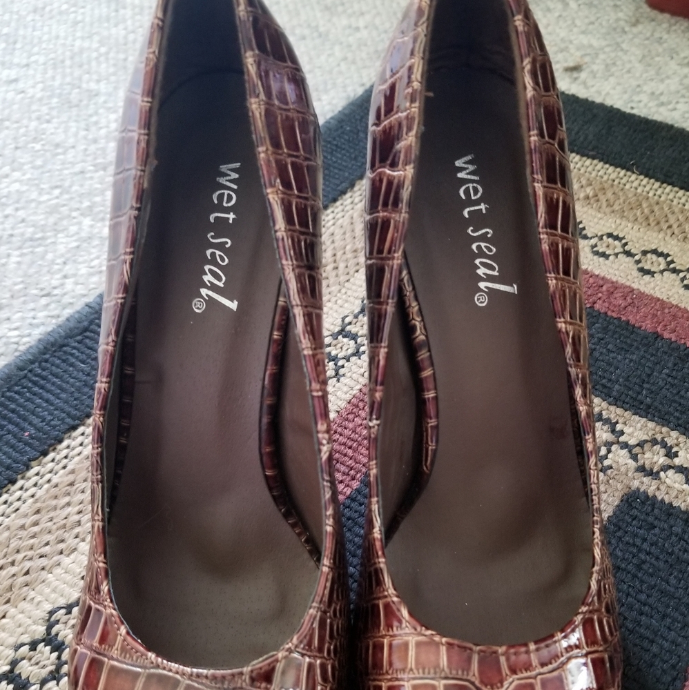 Wet Seal Raquel Croc Brown High Heels Size7 - Picture 4 of 8